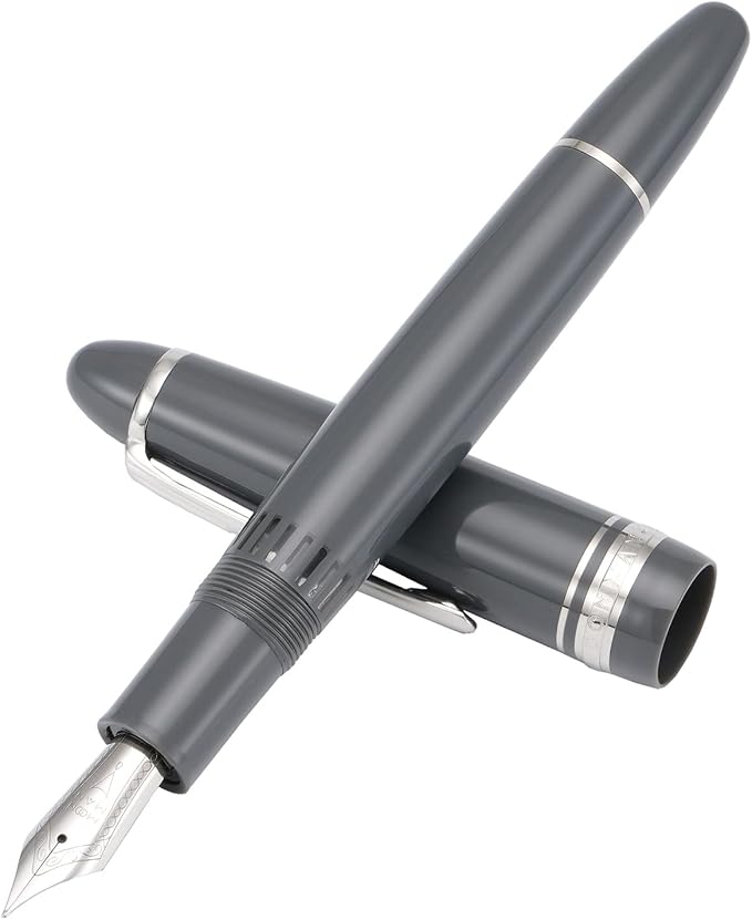 erofa Majohn P136 Piston Fountain Pen 1.1mm Stub Nib with Box, Gray Resin Writing Pen Set