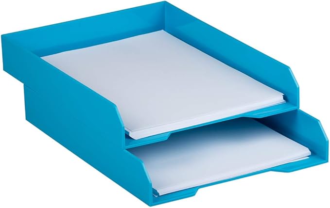 JAM PAPER Stackable Paper Trays - Blue - Desktop Document, Letter, & File Organizer Tray - Sold Individually