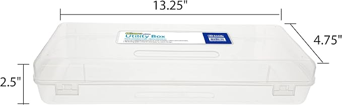 BAZIC PRODUCTS Clear Ruler-Length Pencil Box, 12-Case | 13 3/8 x 5 3/8 x 2 1/2 in, snap-latch lid for long supplies
