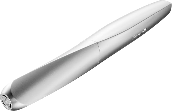 Pelikan Twist Fountain Pen with 1 Ink Cartridge, Medium Nib, Silver, Boxed (947101)