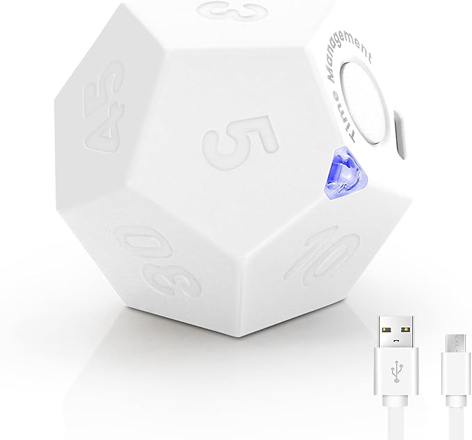 Pomodoro Timer - 11 Preset Productivity Timer, Ring/Vibrate Mode Cube for Cooking, Learning, Exercise and Beauty - White