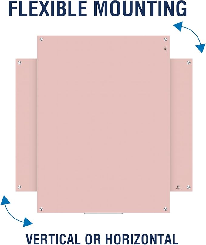 TSJ OFFICE Glass Dry-Erase Board - 48 x 36 Inches Wall Mounted Magnetic Whiteboard, Large Frameless Glass White Board for Office, Home & School, Pink