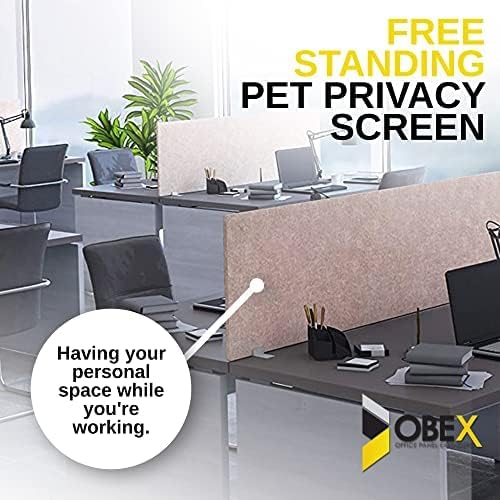 OBEX Free Standing Desk PET Privacy Screen, Table Top Home & Office Furniture Partitions and Dividers, Portable Workstation Freestanding Panels, 24" x 24" Shadow