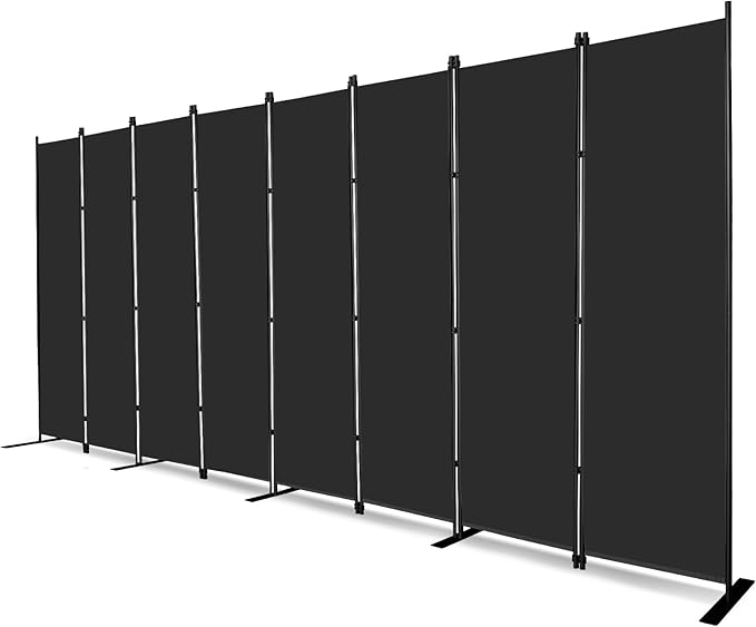 MAYOLIAH 8-Panel Black Room Divider 6ft Tall Folding Privacy Screen Portable Office Partition 160" W X 72" H