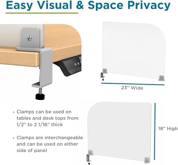 VaRoom Studio Wing Desktop Privacy Panel – Frosted Acrylic Clamp-on Desk Divider –23” W x 18”H Partition