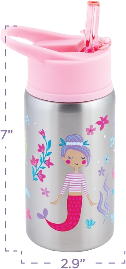 Stephen Joseph Stainless Steel Water Bottles, 18 OZ, Straw lid, Reusable tumbler, Insulated, Zoo