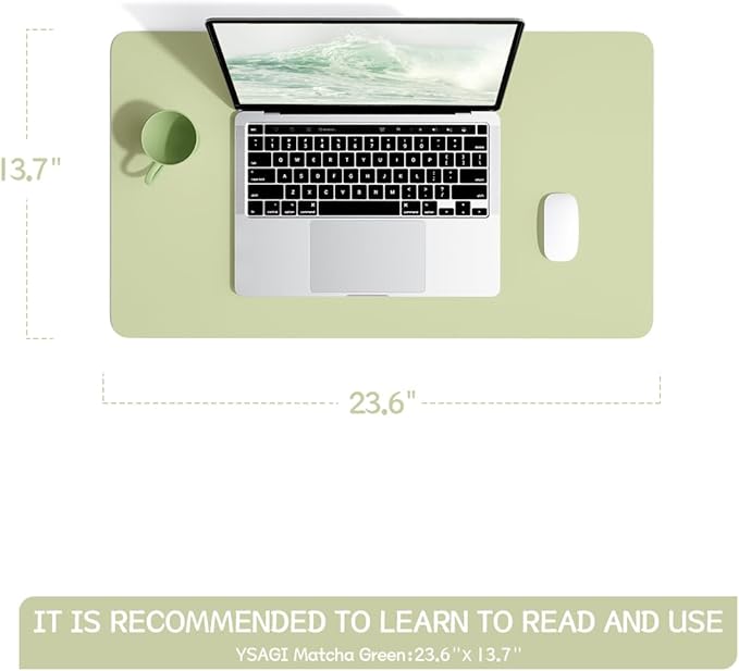 YSAGi Non-Slip Leather Desk Pad, Waterproof Laptop Computer Desk Keyboard Mat, Table Protector Blotter Mat, Large Mouse Pad for Office/Work/Home/Decor(Matcha Green, 23.6" x 13.7")