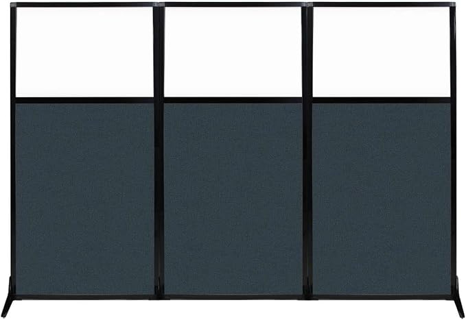 Versare Workstation Partition | Portable Wall Divider | Modern Office Cubicle | Free Standing Privacy Screen | Flexible Work Space | 99" x 70" W/Window, Blue Spruce Fabric Panels