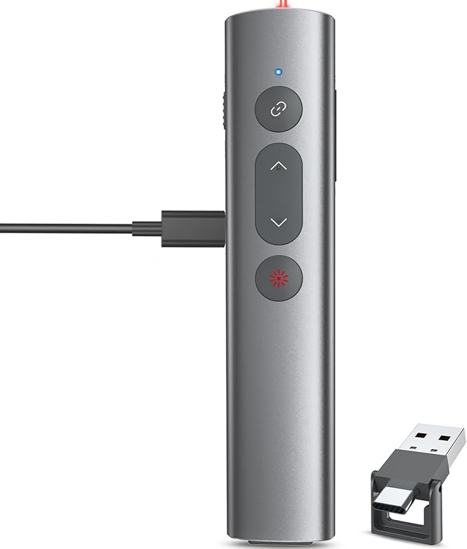 Wireless Presentation Clicker PowerPoint Remote: USB C A Presenter PPT Power Point Google Slide Advancer with Laser Pointer Smart Board Clicker for Computer Laptop Mac Projector Office Classroom