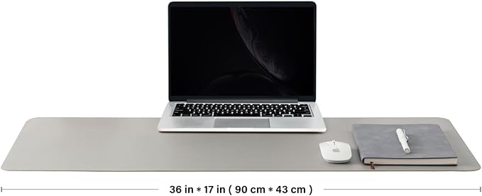 Leather Desk Mat - Non-Slip PU Desk Pad for Office and Home - Desk Organization and Accessories - Ideal for Large Mouse Pad and Desk Mats on Top of Desks (Silver,36"x 17")