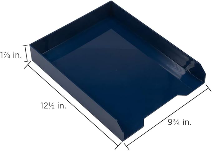 JAM PAPER Stackable Paper Trays - Navy Blue - Desktop Document, Letter, & File Organizer Tray - 2/Pack