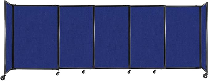 Versare Straightwall Sliding Portable Wall Partition | Freestanding Office Dividers | Locking Wheels | Temporary Room Separator | 11'3'' Wide x 4' Tall Royal Blue Fabric Panels