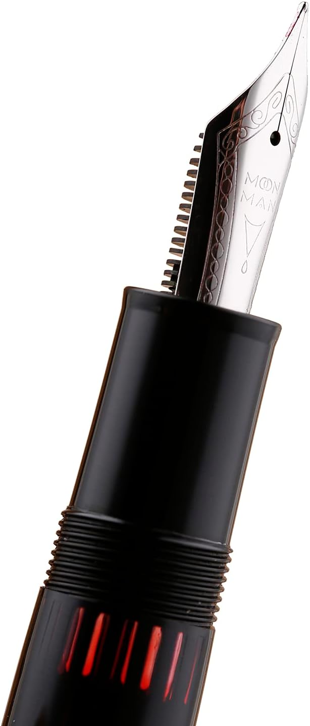 erofa Majohn P136 Piston Fountain Pen 1.1mm Stub Nib with Box, Black Resin Writing Pen Set