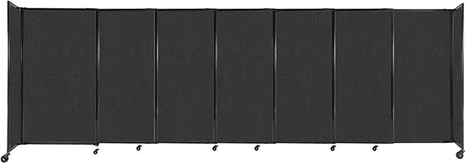 Versare Straightwall Sliding Portable Wall Partition | Freestanding Office Dividers | Locking Wheels | Temporary Room Separator | 15'6'' Wide x 5' Tall Black Fabric Panels