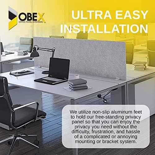 OBEX Free Standing Desk PET Privacy Screen Table Top Home & Office Furniture Partitions and Dividers, Portable Workstation Freestanding Panels, 18" x 60", Sand