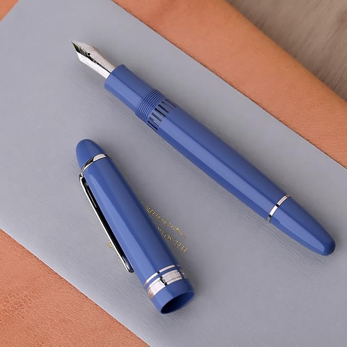erofa Majohn P136 Piston Fountain Pen Medium Nib with Box, Sky Blue Resin Writing Pen Set