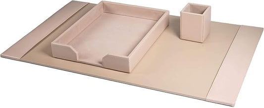 Dacasso Bonded Set Luxury Leather Desk Pad & Desk Organization Essentials, 3 Piece, White Latte