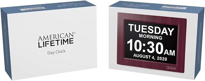 American Lifetime 【New 2023】 Dementia Clock Large Digital Clock for Seniors, Digital Clock Large Display with Custom Alarms, Clock with Day & Date for Elderly, Large Number Digital Clock Mahogany