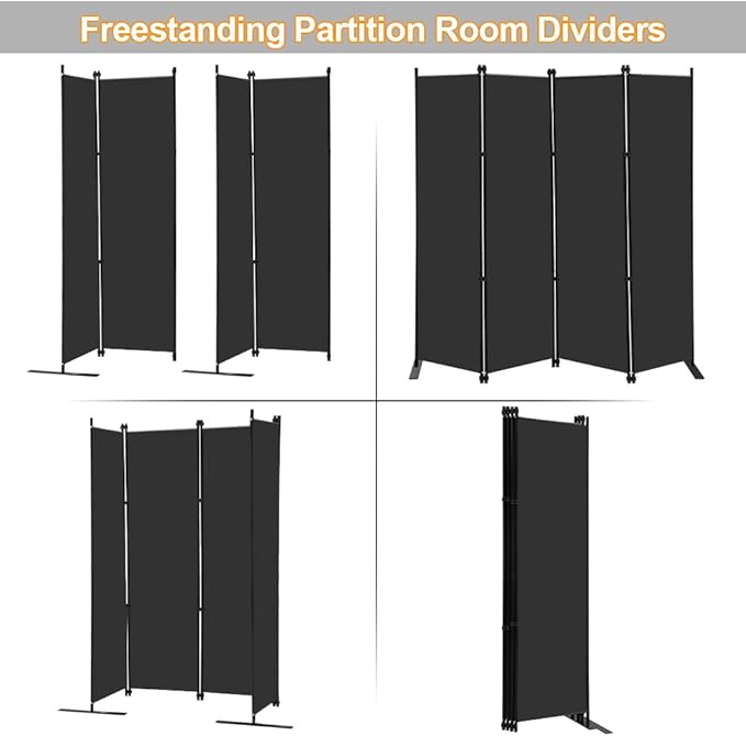 MAYOLIAH 4 Panel Room Divider Screen 6Ft Tall Foldable Privacy Dividers Indoor Wall Partition Room Separator Black