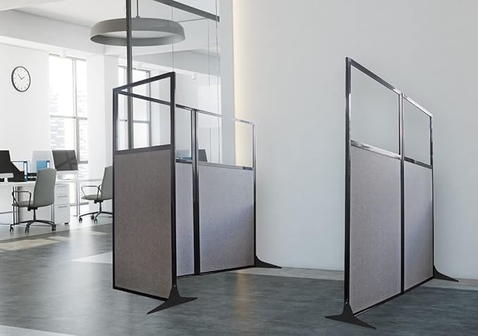 Versare Workstation Partition | Portable Wall Divider | Modern Office Cubicle | Free Standing Privacy Screen | Flexible Work Space | 99" x 70" W/Window, Latte Fabric Panels
