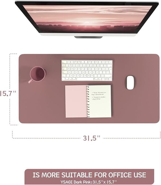 YSAGi Non-Slip Leather Desk Pad Blotter, Waterproof Laptop Computer Desk Keyboard Mat, Table Protector Mat, Large Mouse Pad for Office/Work/Home/Decor(Dark Pink, 31.5" x 15.7")