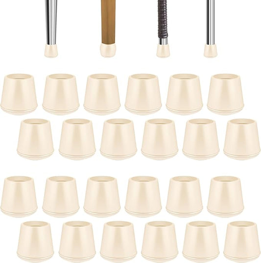 1" Round Rubber Chair Leg Tips Caps, Chair Leg Floor Protectors, Non-Slip Chairs Legs Caps, Stool Feet Protectors Cap, Folding Metal Chairs Legs Tip Replacement (White, 24 Pack)