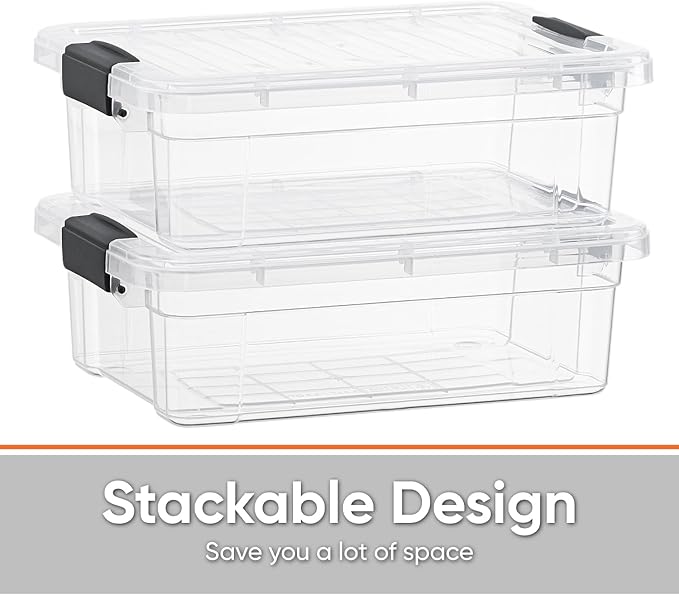 Superio Clear Storage Boxes with Lids, 2.3 Quart Plastic Container Bins for Organizing, Stackable Crates, BPA Free, Non Toxic, Odor Free, Organizers for Home, Office, School, and Dorm, 2 Pack