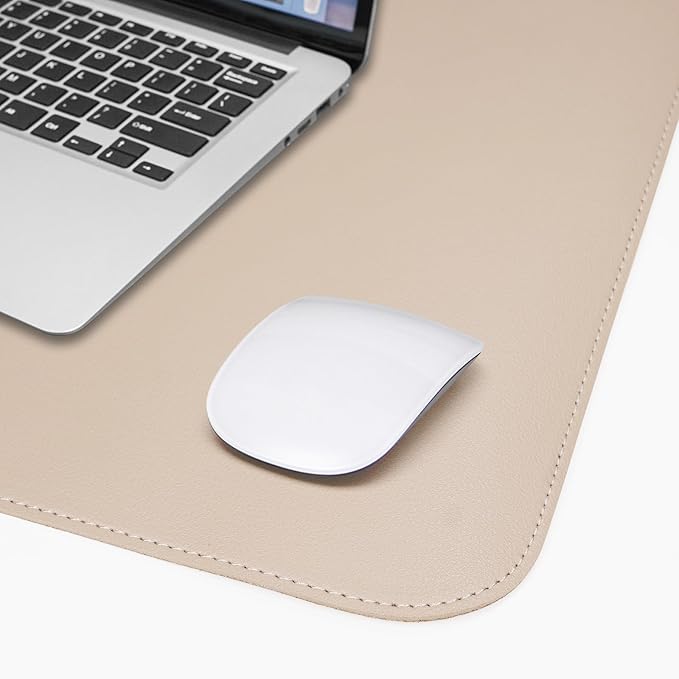 Leather Desk pad Protector, Large Desk mat with Natural Cork & PU Leather,Mouse pad,Non-Slip Office Desk Mat,Waterproof Desk Writing Pad for Office and Home (35in*17in,Beige)