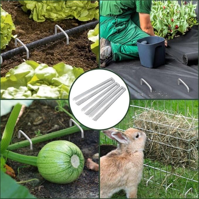 FEED GARDEN 8 Inch 100 Pack Galvanized Landscape Staples 11 Gauge Anti-Rust Garden Stakes Landscaping Fabric SOD Pins Yard Stakes for Weed Barrier Fabric