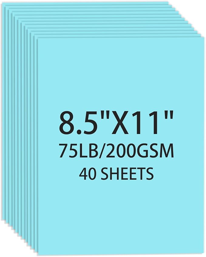 Cardstock 8.5 X 11, 40 Sheets Light Blue Card Stock, 75lb/ 200gsm Copy Paper, Cardstock Printer Paper For Art, Drawing, Invitations, DIY Cards, Watercolor, Craft, Construction, School & Office Supplie