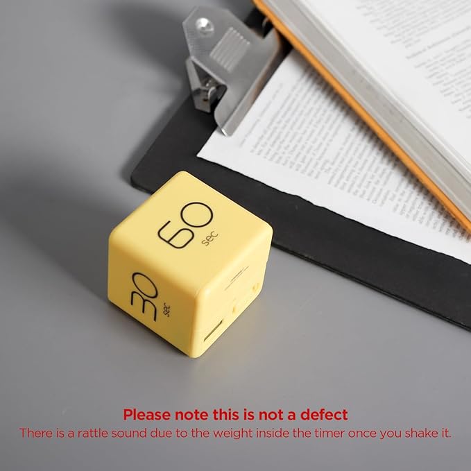 mooas Cube Timer (Yellow), Timers Cube Flip Block Timers Productivity Gravity Sensor Time Management for Kids ADHD Classroom Kitchen Desk Workout Cooking Study 10, 20, 30, 60 Seconds Timer Setting