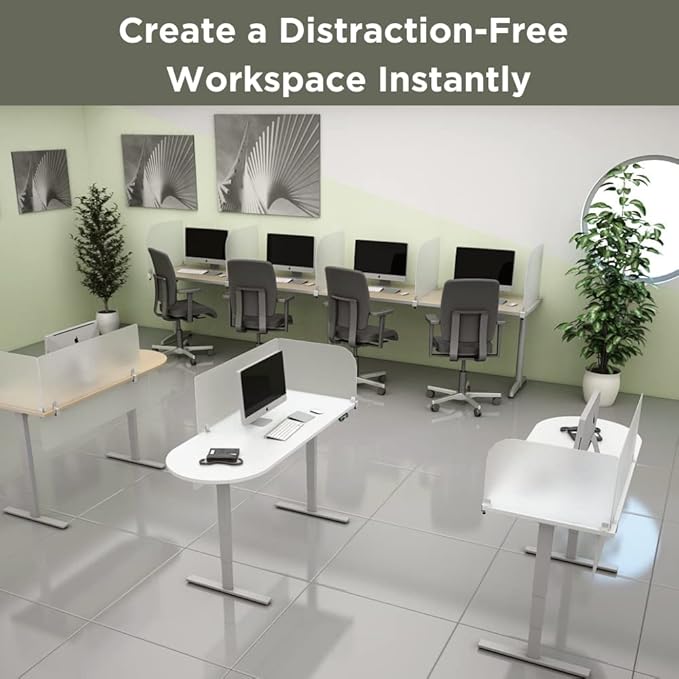 VaRoom Studio Wing Desktop Privacy Panel – Frosted Acrylic Clamp-on Desk Divider –23” W x 18”H Partition