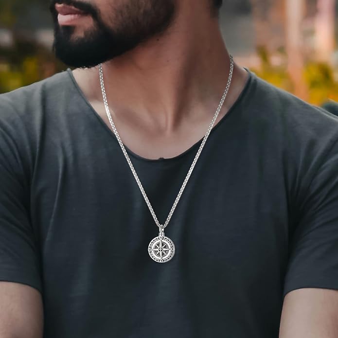 Compass Necklace for Women Men 925 Sterling Silver Pendant Urn Necklaces for Ashes Picture Locket Necklace Anchor Necklace Viking Necklace Crystals CZ Moonstone Abalone Shell Turquoise Compass Jewelry