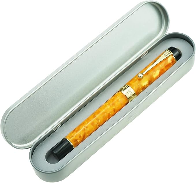 Jinhao 100 Fountain Pen Celluloid Classic Style, #6 Nib Smooth Writing Instrument with Refillable Converter and Pen Case Set