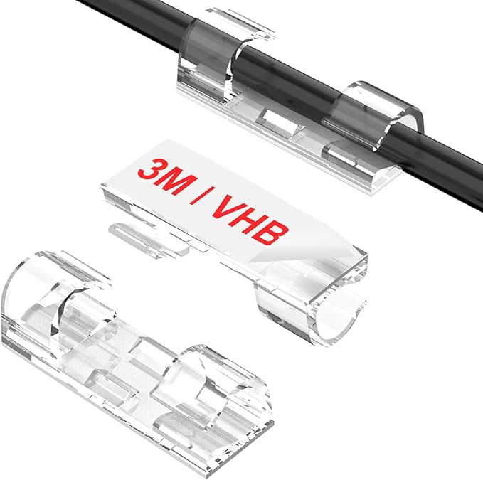 Cable Clips Clear (60PCS, M), Upgraded Adhesive Wire Holders for Wall, Strong Cord Organizer Under Desk, Car, PC, Christmas Light Clips Outdoor