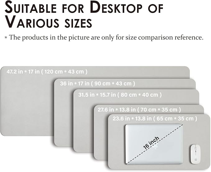 Leather Desk Mat - Small Non-Slip PU Desk Pad for Office and Home - Desk Organization and Accessories - Ideal for Large Mouse Pad and Small Desk Mats on Top of Desks (Silver,23.6"x 13.8")