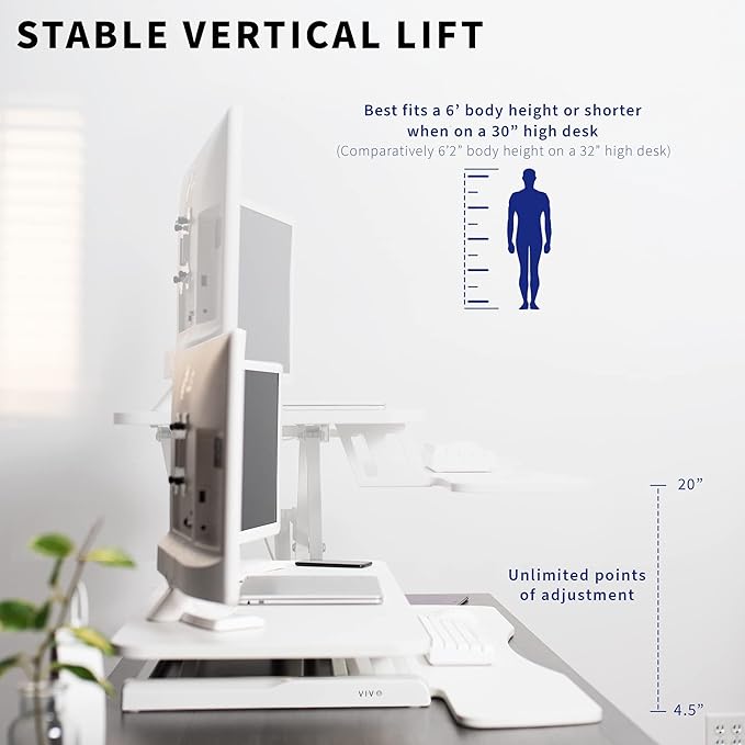 VIVO 42 inch Desk Converter, K Series, Height Adjustable Sit to Stand Riser, Dual Monitor and Laptop Workstation with Wide Keyboard Tray, White, DESK-V042KW