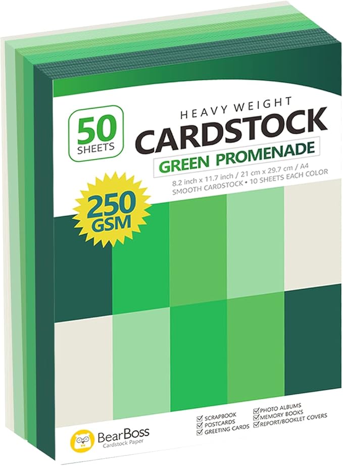 Green Colored Cardstock Thick Paper 50 Sheets, 8.5" x 11" Heavyweight 92lb Cover Card Stock for Crafts and DIY Cards Making