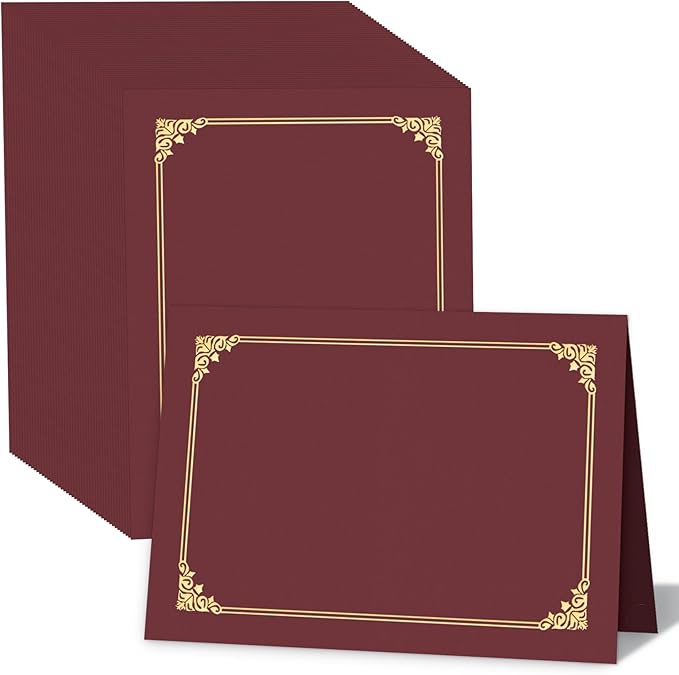 HAUTOCO 90 Packs Certificate Holders, Burgundy Diploma Holders, Document Award Covers Certificate Folders with Gold Foil Border for 8.5x11 Letter Size
