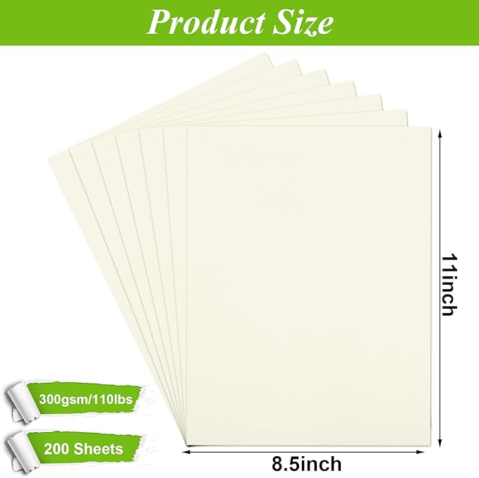 QTLCOHD 200 Sheets Cream Cardstock 8.5 x 11 Off White Cardstock 110lb Ivory Cardstock Paper Printer Paper for Certificates, DIY Card Making, Invitations, Business Cards