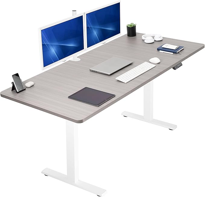 VIVO Electric 71 x 36 in Standing Desk, Memory Height Adjustment, 1B Series, Holds 220 lbs, Dark Gray Top White Frame, DESK-KIT-1W7G-36