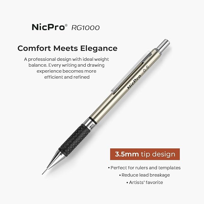 Nicpro 0.5 mm Art Mechanical Pencil Set in Storage Case, 3 PCS | Metal Drafting Pencil Lead Pencil+6 Tube HB Refills, 12 Erasers, Comfort Grip For School Writing, Artist Drawing, Sketching