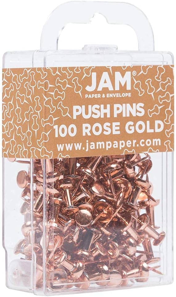 JAM PAPER Colorful Push Pins - Rose Gold Pushpins - 100/Pack