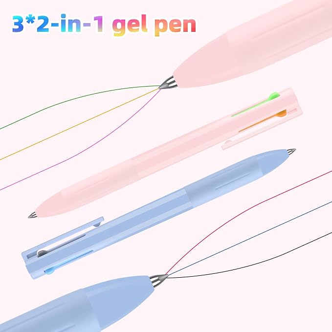 10 Pcs Aesthetic Highlighters and Gel Pens Set - 8 Colors Dual Tip Pastel Highlighters (Chisel & Fine Tips) & 2 Pcs 3-in-1 Multicolor Gel Pens for Journaling, School Supplies, Textbooks