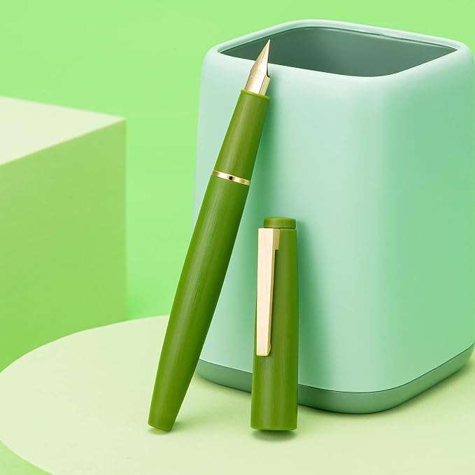 Jinhao 80 Avocado Green Fiber Brushed Fountain Pen, Iridium Extra Fine Gold Nib with Ink Converter, Classic Design Smooth Writing Pen (Gold Clip)