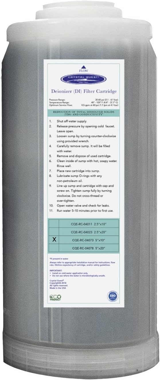 Ultra High Purity DI Resin Cartridge | 4-5/8" x 9-3/4" | Crystal Quest
