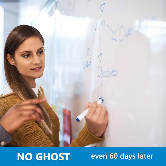 Dry Erase Whiteboard Paper, Large White Board Stickers for Wall, 6x4ft Dry Erase Paper Roll with Adhesive Backing, Perfect Replacement for White Board, No Ghost After 60 Days, 6 Much Better Markers