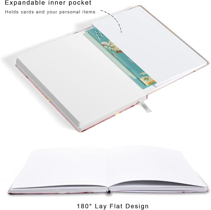Lined Journal Notebook, Hardcover Journal for Women, Medium 5.7 x 8.4 in, 160 Pages Thick Paper, Cute Aesthetic Floral A5 Ruled Notebook for Writing Journaling Work School Office, Pink Flowers