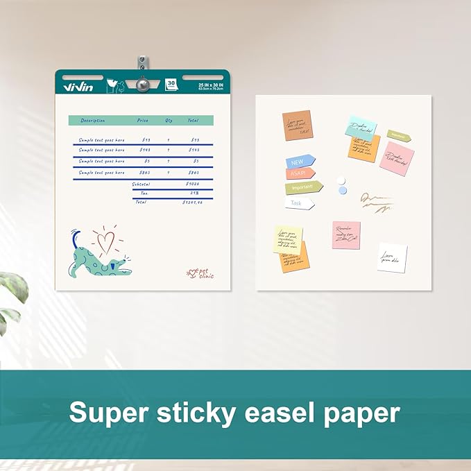 ViVin Super Sticky Easel Pad, 25 x 30 Inches Flip Chart Paper for Teachers, Large Self Stick Easel Paper, Teacher Anchor Chart, 30 Sheets/Pad, 10 Pads/Pack