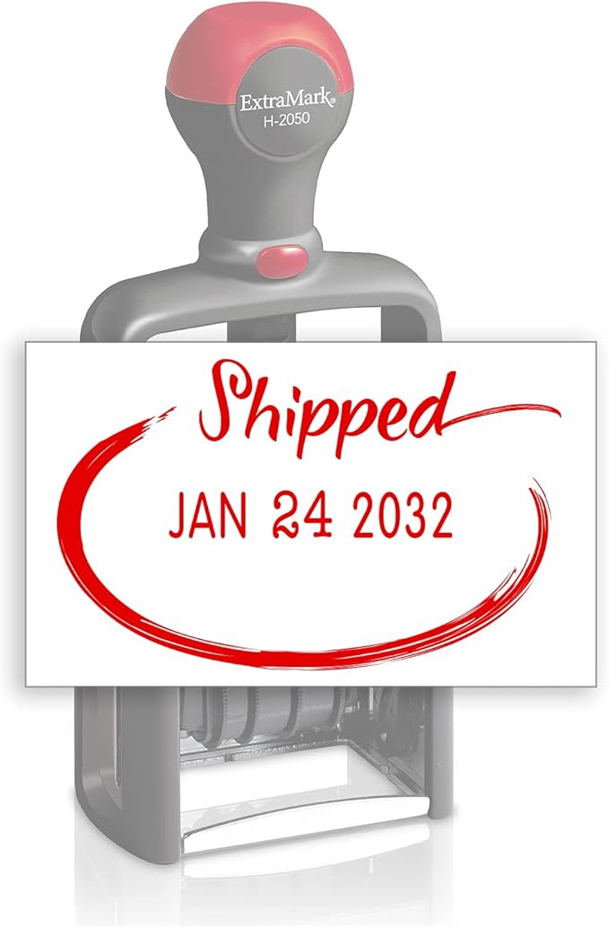 Heavy Duty Style Office Date Stamp with Shipped - Self Inking Dater - Style C - Red Ink Color